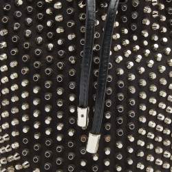Christian Louboutin Black Satin Studded Marie Jane Bucket Bag