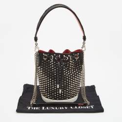 Christian Louboutin Black Satin Studded Marie Jane Bucket Bag