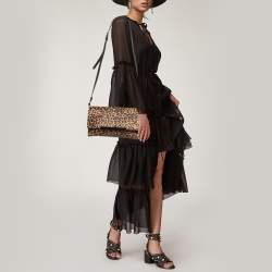 Christian Louboutin Brown/Black Leopard Print Calfhair and Leather Rougissime Crossbody Bag