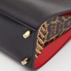 Christian Louboutin Black/Red Leopard Print Patent and Leather Paloma Tote