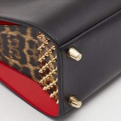 Christian Louboutin Black/Red Leopard Print Patent and Leather Paloma Tote