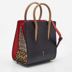 Christian Louboutin Black/Red Leopard Print Patent and Leather Paloma Tote