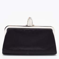 Pre Owned Christian Louboutin Black Satin Bow Clutch