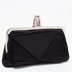 Pre Owned Christian Louboutin Black Satin Bow Clutch