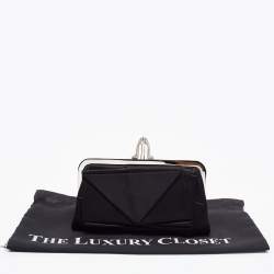 Pre Owned Christian Louboutin Black Satin Bow Clutch
