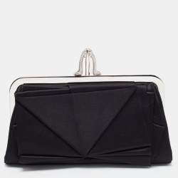 Pre Owned Christian Louboutin Black Satin Bow Clutch