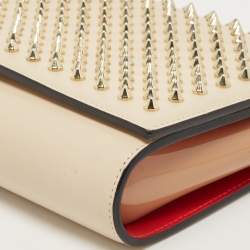 Christian Louboutin Beige Leather and Patent Paloma Spiked Chain Clutch