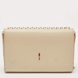 Christian Louboutin Beige Leather and Patent Paloma Spiked Chain Clutch