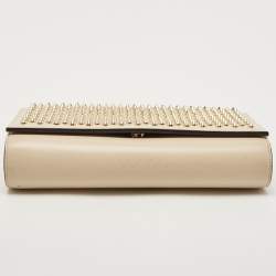 Christian Louboutin Beige Leather and Patent Paloma Spiked Chain Clutch