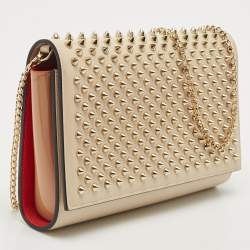 Christian Louboutin Beige Leather and Patent Paloma Spiked Chain Clutch