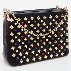 Christian Louboutin Black Leather and Suede Triloubi Embellished Chain Bag