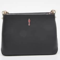 Christian Louboutin Black Leather and Suede Triloubi Embellished Chain Bag