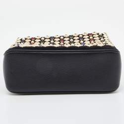 Christian Louboutin Black Leather and Suede Triloubi Embellished Chain Bag