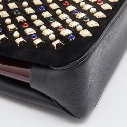 Christian Louboutin Black Leather and Suede Triloubi Embellished Chain Bag