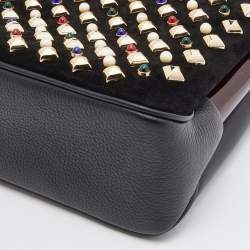 Christian Louboutin Black Leather and Suede Triloubi Embellished Chain Bag