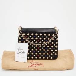 Christian Louboutin Black Leather and Suede Triloubi Embellished Chain Bag