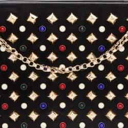 Christian Louboutin Black Leather and Suede Triloubi Embellished Chain Bag