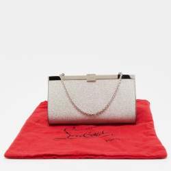 Christian Louboutin Silver Glitter Leather Palmette Chain Clutch