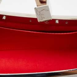 Christian Louboutin Silver Glitter Leather Palmette Chain Clutch