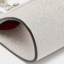 Christian Louboutin Silver Glitter Leather Palmette Chain Clutch