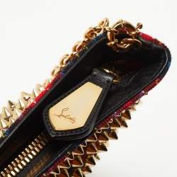 Christian Louboutin Multicolor Wool and Leather Loubiposh Spiked Chain Clutch
