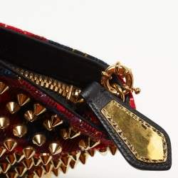 Christian Louboutin Multicolor Wool and Leather Loubiposh Spiked Chain Clutch