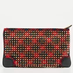 Christian Louboutin Multicolor Wool and Leather Loubiposh Spiked Chain Clutch