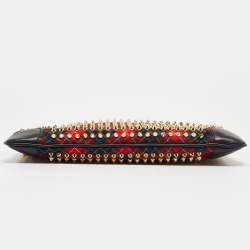 Christian Louboutin Multicolor Wool and Leather Loubiposh Spiked Chain Clutch