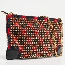 Christian Louboutin Multicolor Wool and Leather Loubiposh Spiked Chain Clutch