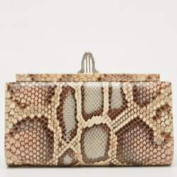 Christian Louboutin Multicolor Python Crystals Embellished Lock Frame Clutch