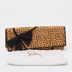 Christian Louboutin Beige/Black Leopard Print Calfhir Bow Flap Clutch