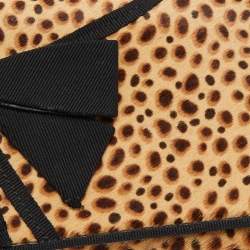 Christian Louboutin Beige/Black Leopard Print Calfhir Bow Flap Clutch