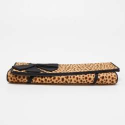 Christian Louboutin Beige/Black Leopard Print Calfhir Bow Flap Clutch