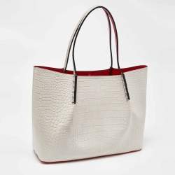 Christian Louboutin Off White Croc Embossed Leather Cabarock Shopper Tote