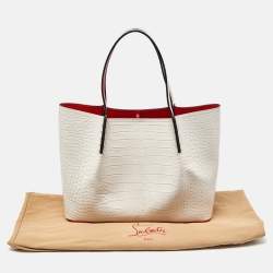 Christian Louboutin Off White Croc Embossed Leather Cabarock Shopper Tote
