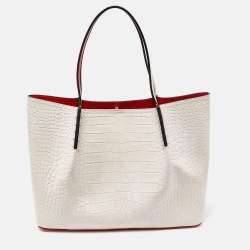 Christian Louboutin Off White Croc Embossed Leather Cabarock Shopper Tote
