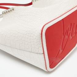 Christian Louboutin Off White Croc Embossed Leather Cabarock Shopper Tote