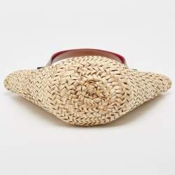 Pre Owned Christian Louboutin Brown/Cream Woven Raffia and Leather Small Loubishore Tote