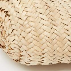 Pre Owned Christian Louboutin Brown/Cream Woven Raffia and Leather Small Loubishore Tote