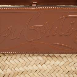 Pre Owned Christian Louboutin Brown/Cream Woven Raffia and Leather Small Loubishore Tote