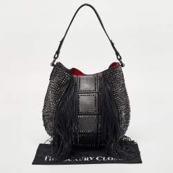 Pre Owned Christian Louboutin Black Spiked Leather Lucky L Fringe Hobo