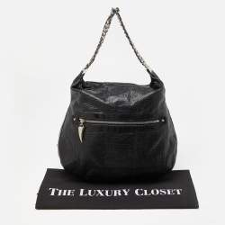 Pre Owned Christian Louboutin Black Snakeskin Embossed Leather Hobo