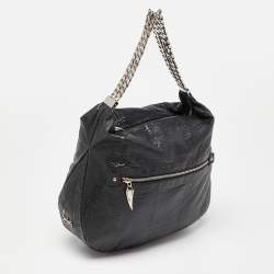 Pre Owned Christian Louboutin Black Snakeskin Embossed Leather Hobo
