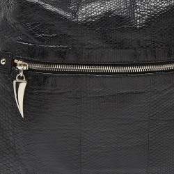 Pre Owned Christian Louboutin Black Snakeskin Embossed Leather Hobo