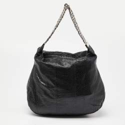 Pre Owned Christian Louboutin Black Snakeskin Embossed Leather Hobo