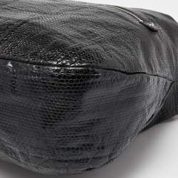 Pre Owned Christian Louboutin Black Snakeskin Embossed Leather Hobo