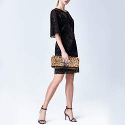 Christian Louboutin Beige/Black Leopard Print Calfhir Flap Clutch