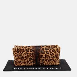 Christian Louboutin Beige/Black Leopard Print Calfhir Flap Clutch