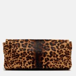 Christian Louboutin Beige/Black Leopard Print Calfhir Flap Clutch