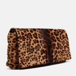 Christian Louboutin Beige/Black Leopard Print Calfhir Flap Clutch